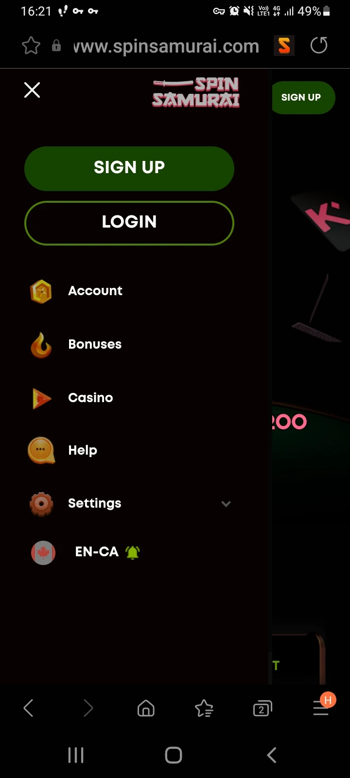 Spin Samurai casino app screenshot 7