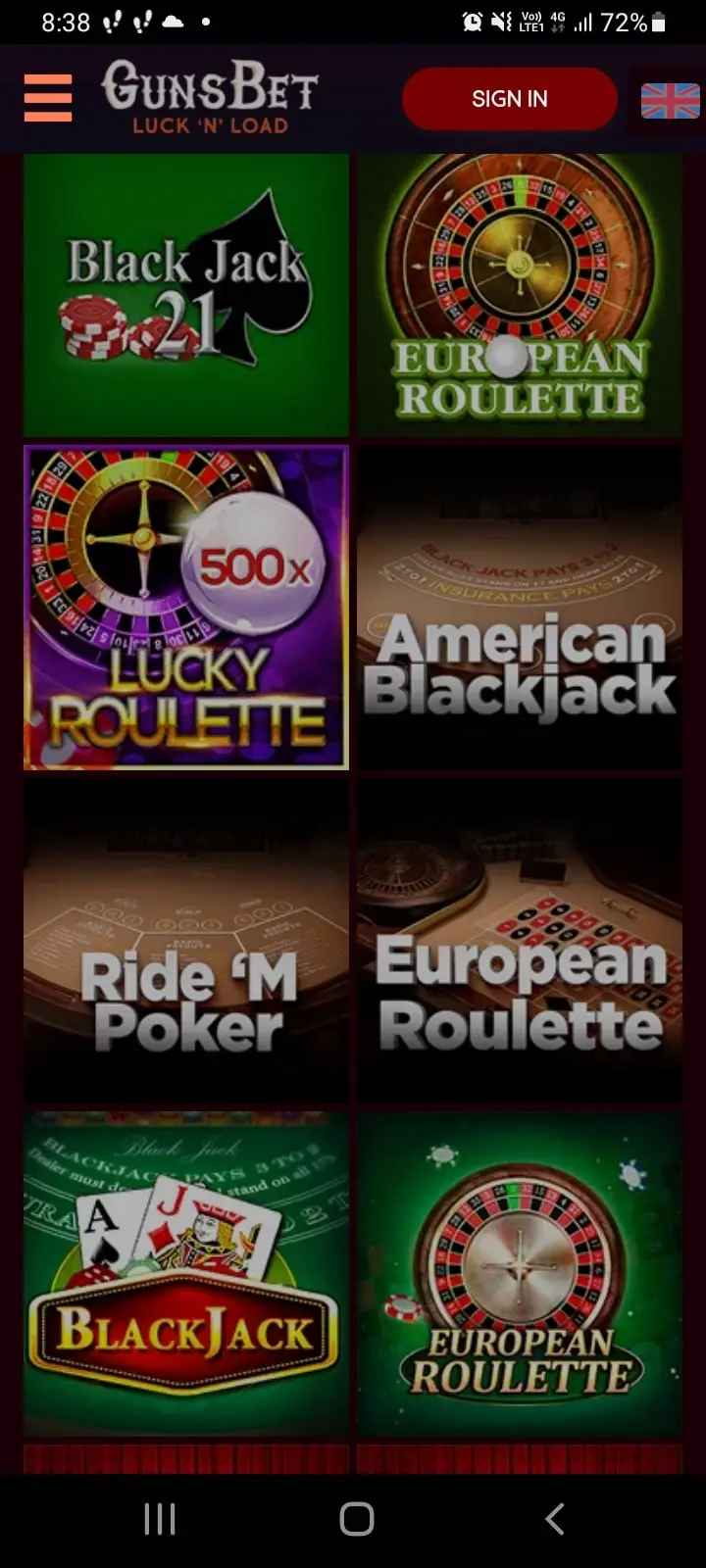 gunsbet casino app screenshot 3