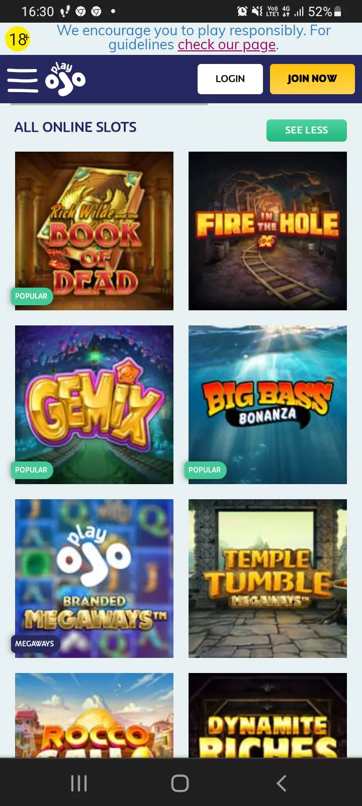 PlayOJO casino app screenshot 1