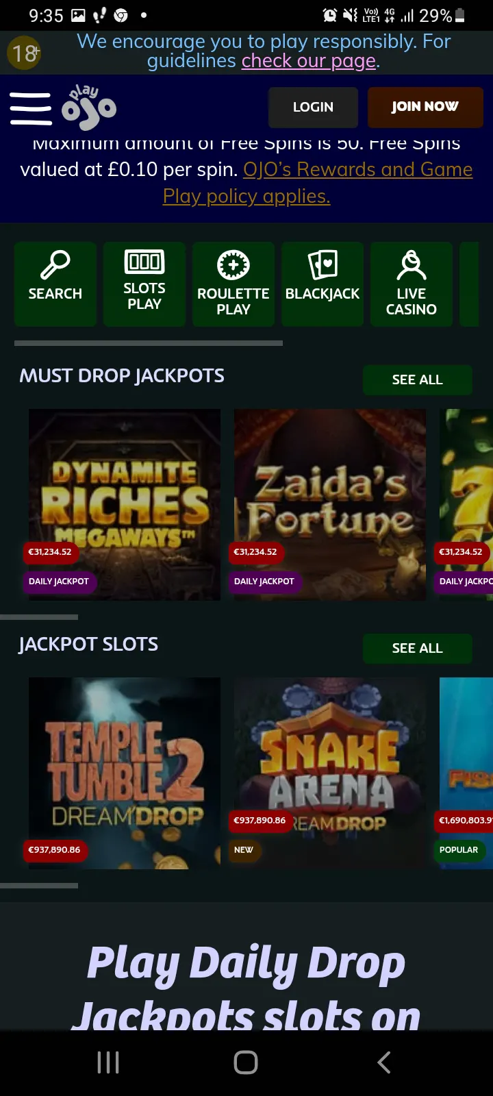 PlayOJO casino app screenshot 5