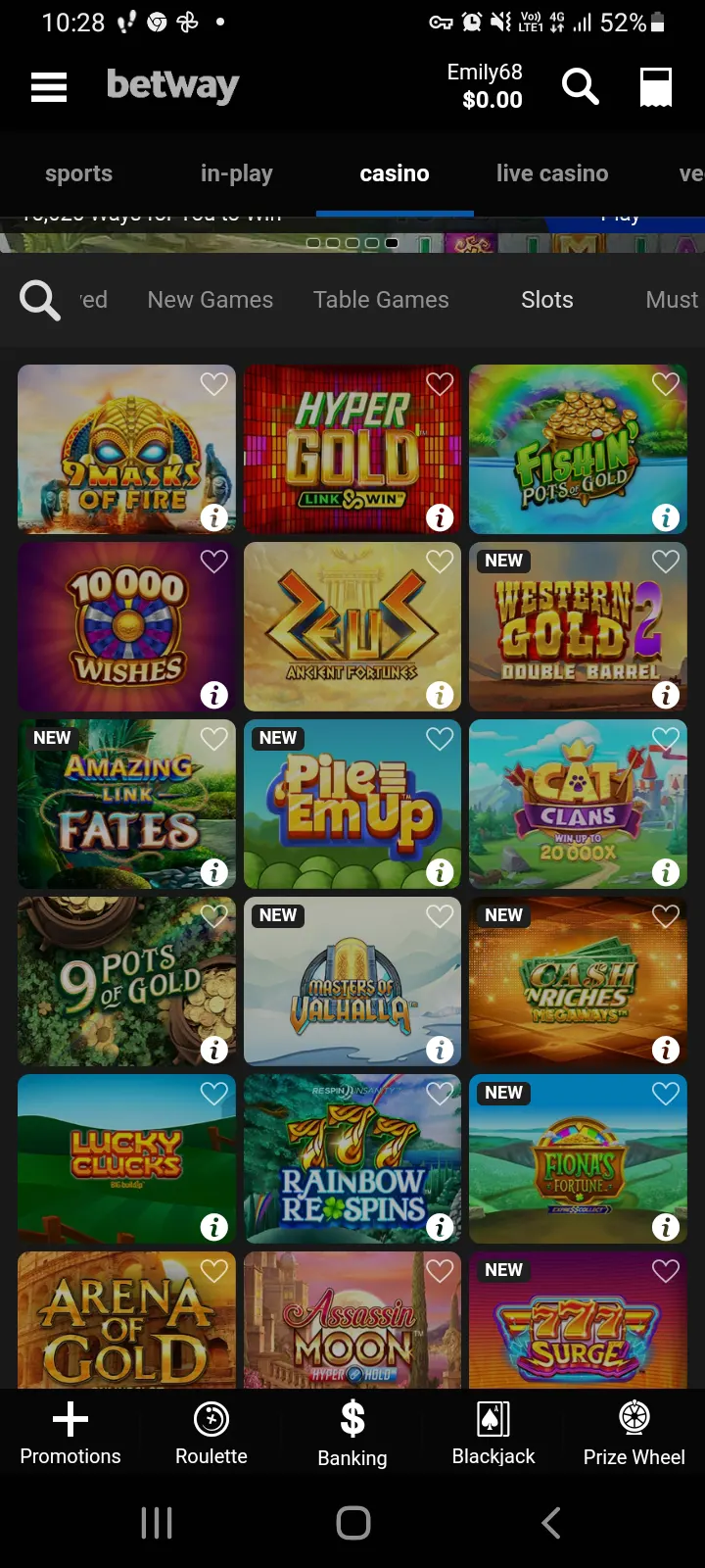 Betway casino app screenshot 1