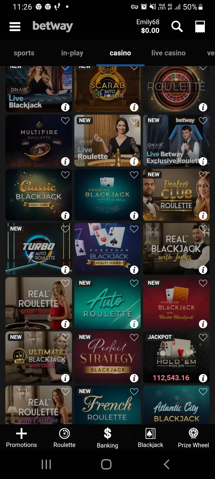 Betway casino app screenshot 1