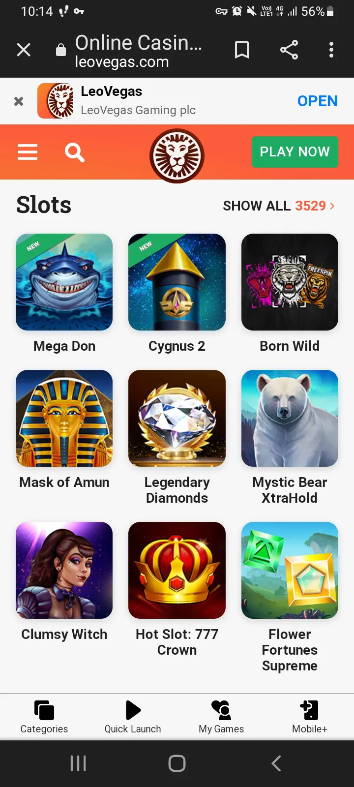 LeoVegas casino app screenshot 1