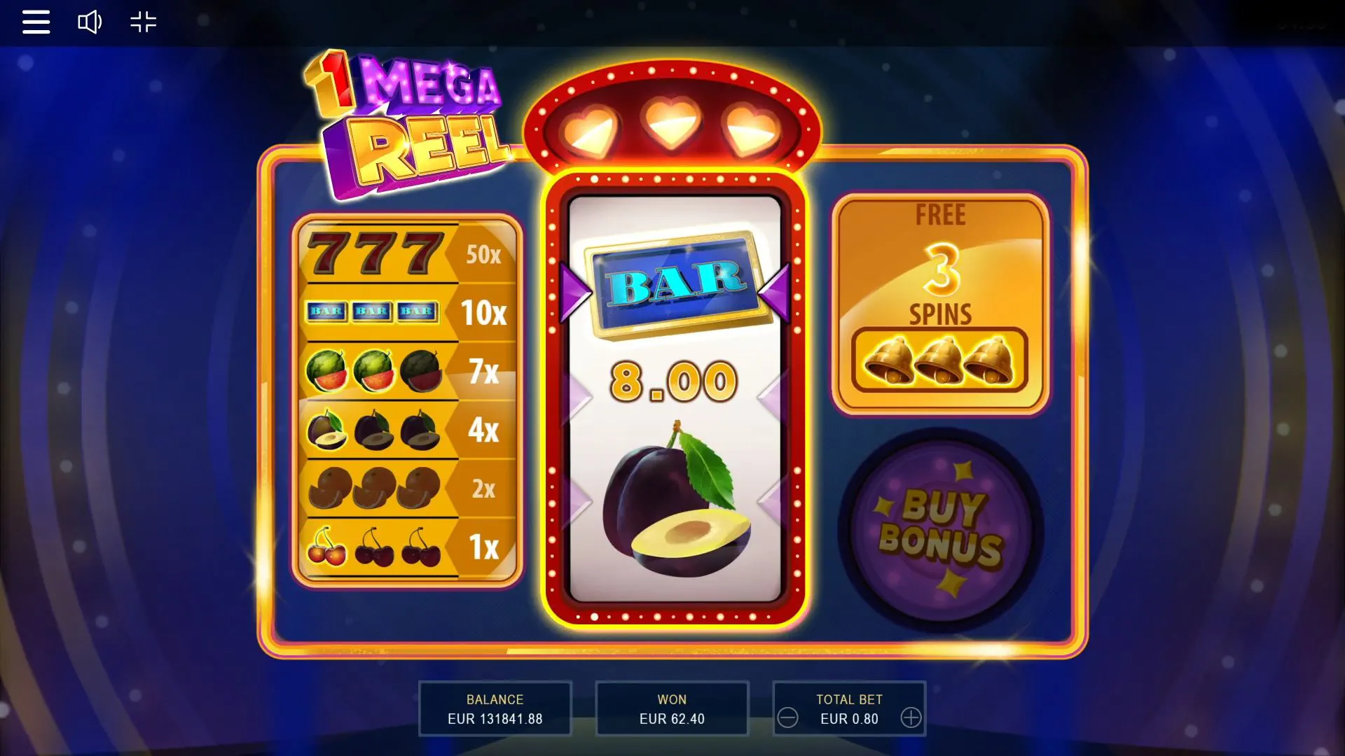1 Mega Reel Symbols and Payouts