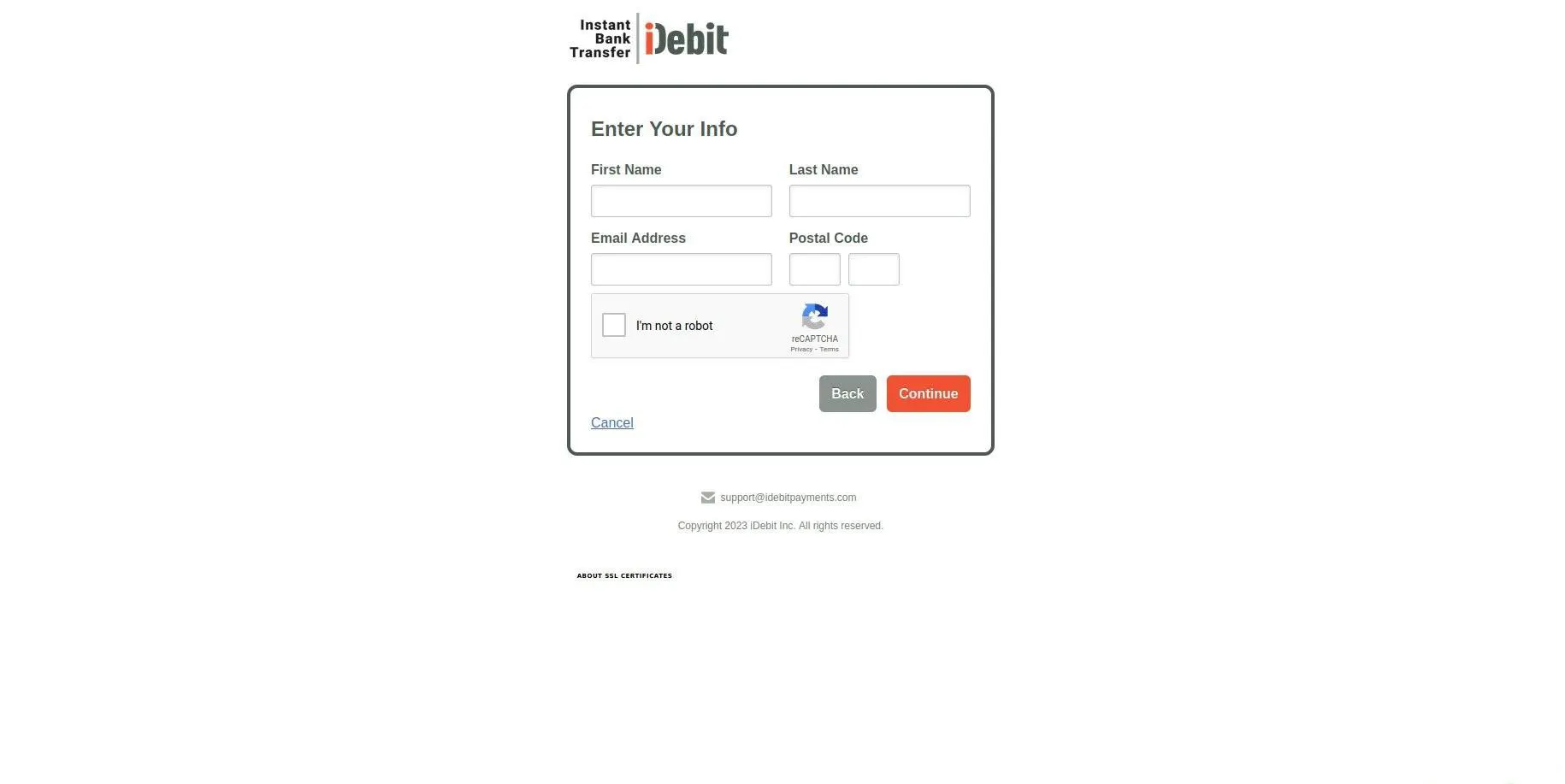 iDebit Registration step 3