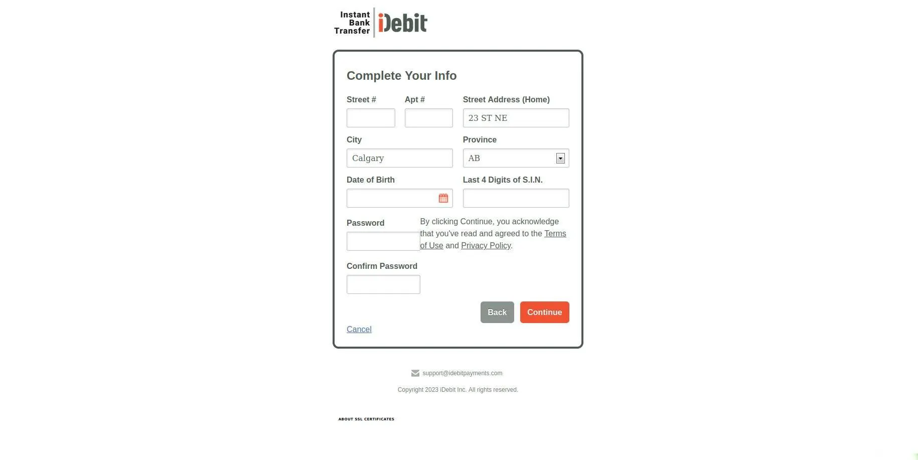 iDebit Registration step 4