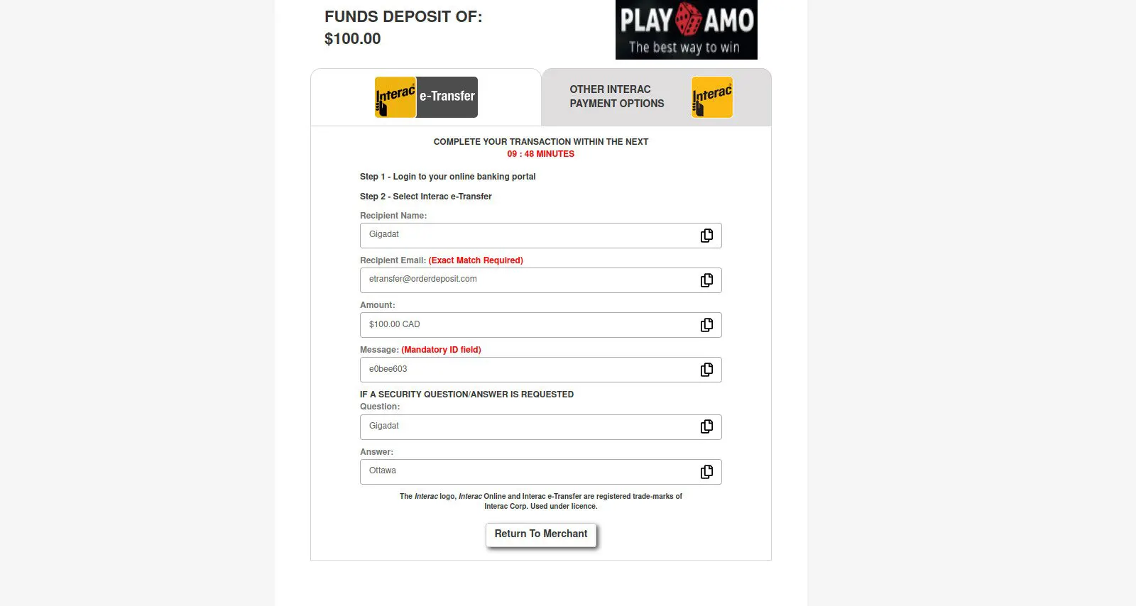 Interac Registration step 4