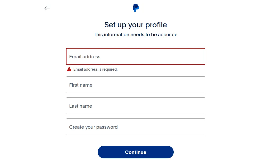 PayPal Registration step 3