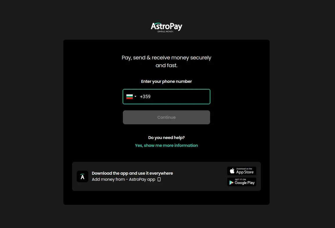 AstroPay Registration step 2
