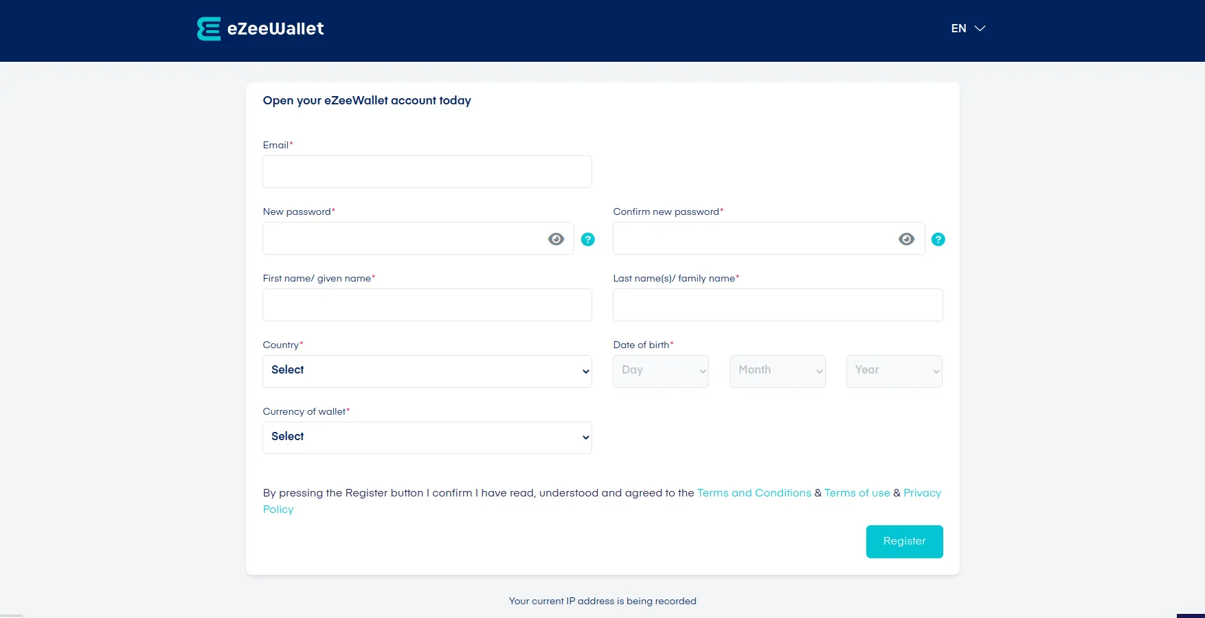 eZeeWallet Registration step 2