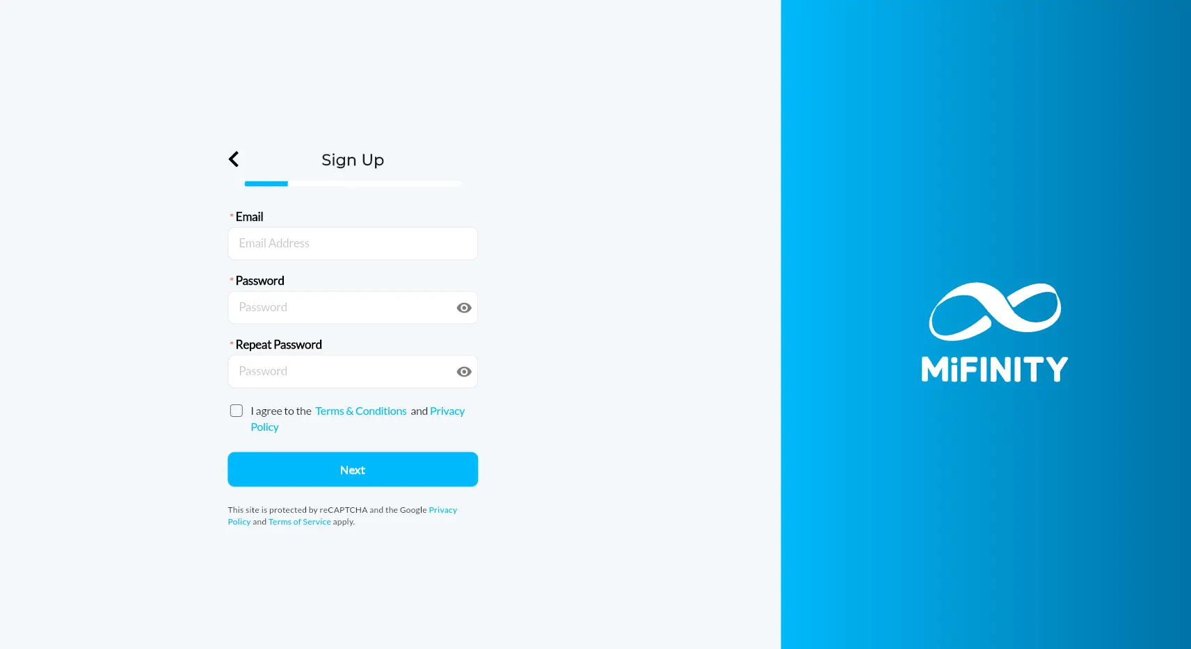 MiFinity Registration step 2