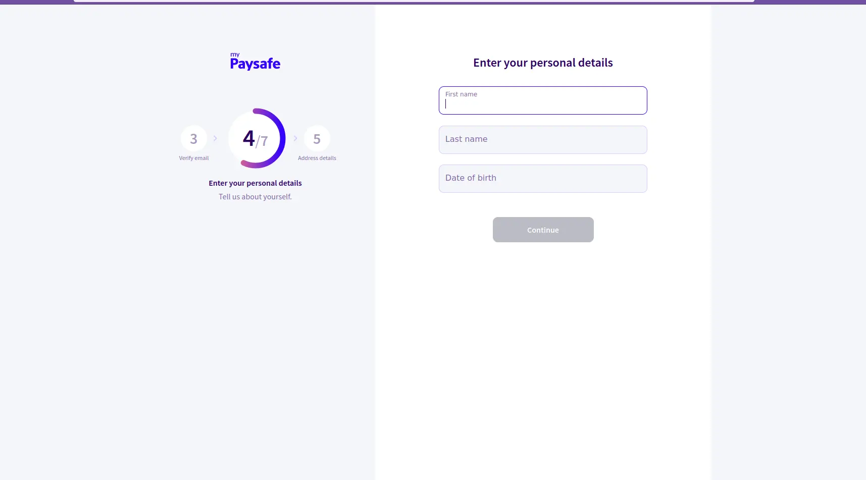 myPaysafe Registration step 3